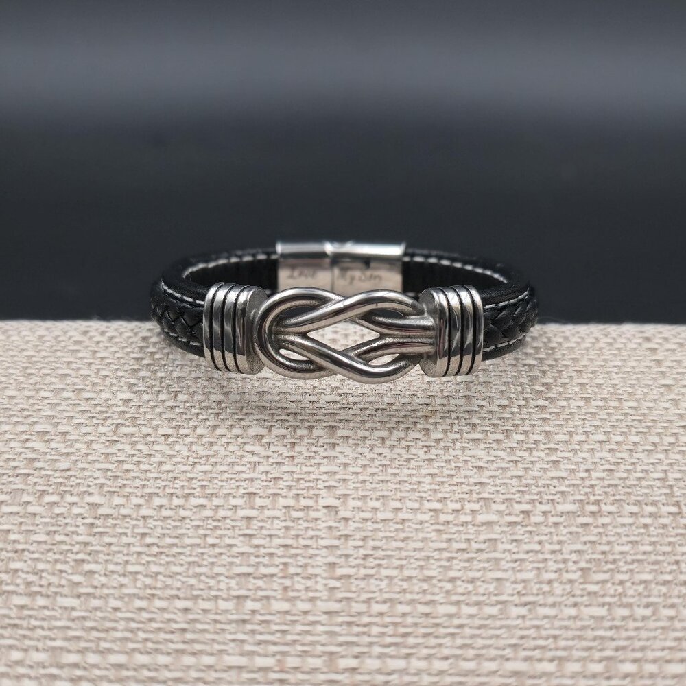 7 Inch Stainless Steel & Leather Love My Son Knot Bracelet B1097